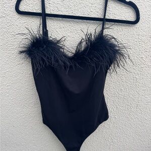 Lulu's Elegant Black Feather Bodysuit